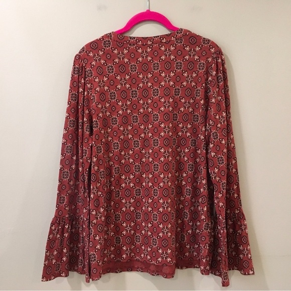 Lucky Brand Blouse top v neck bell sleeve Peasant Boho red size s new - Picture 5 of 5